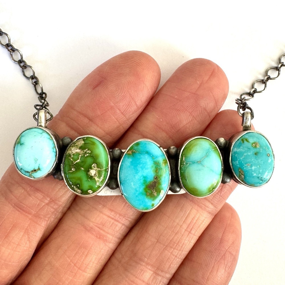 Navajo Bar Necklace Sonoran Turquoise 20" Sterling Choker Signed A‎ Mart